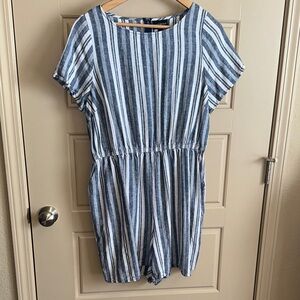 Blue and White Striped Romper